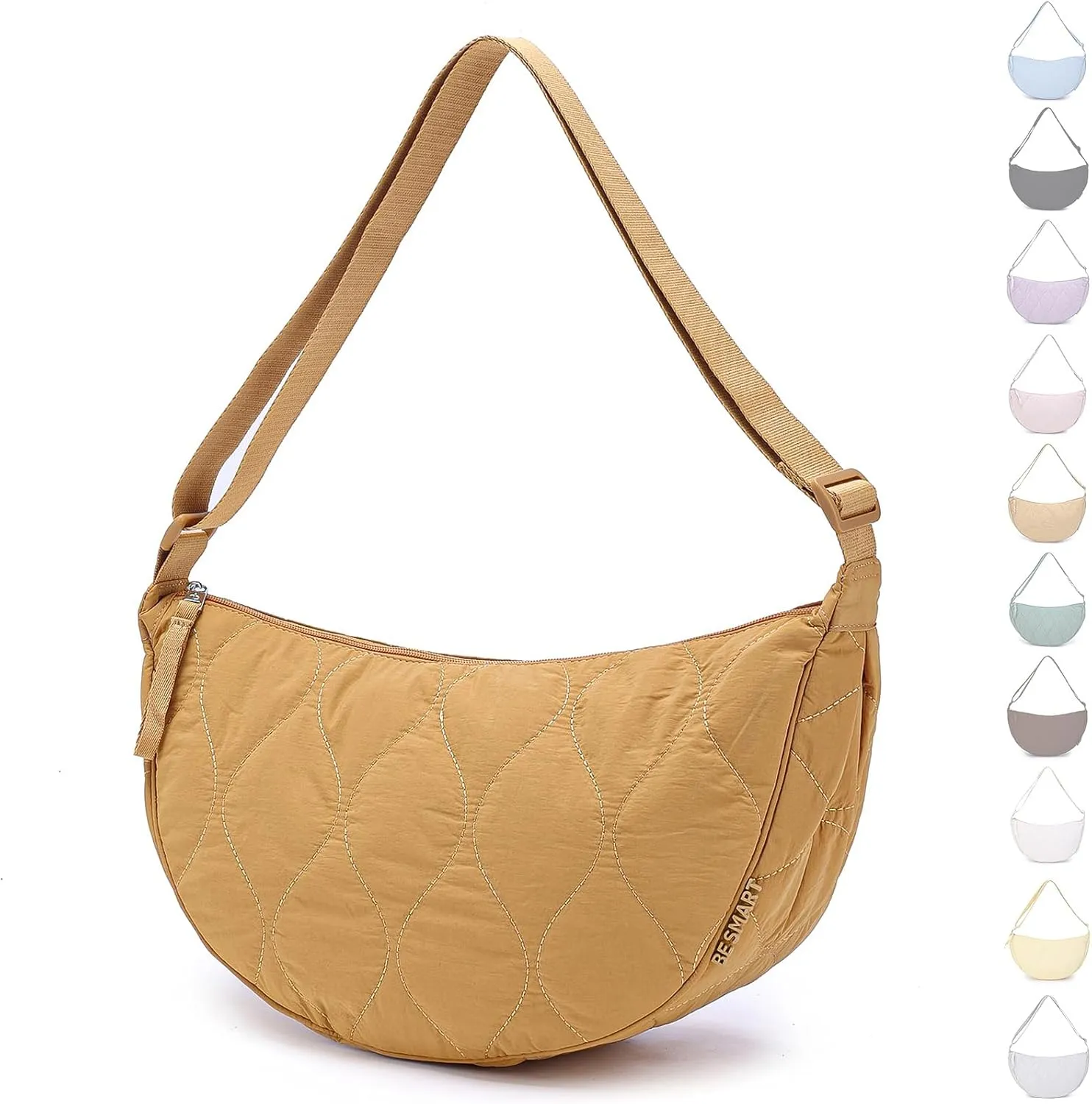 Large Quilted Crescent Bag for Women,Nylon Crossbody Bag，Sling Tote Bag Hobo Bags Moon Handbag Purse Shoulder Bag