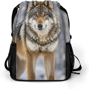 Large Sports Drawstring Backpack Wolf Printed with Dry-Wet Separation | Digital Print Gym Sack | Waterproof Fabric | Shoe Compartment & PVC Pocket | Hydration Mesh for Fitness, Travel, Work