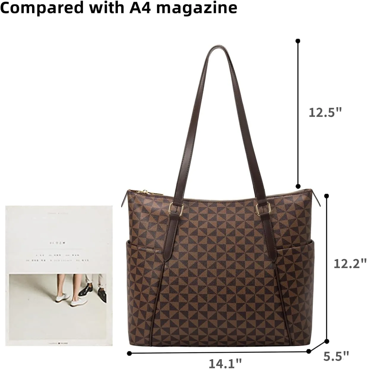 Large Tote Bag for Women, Designer PU Leather Shoulder Purse Handbag for Travel Work Shopping