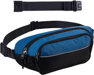 Large Waist Packs Women Men Fashion Crossbody Belt Bags Hiking Running Walking(Black sky blue)