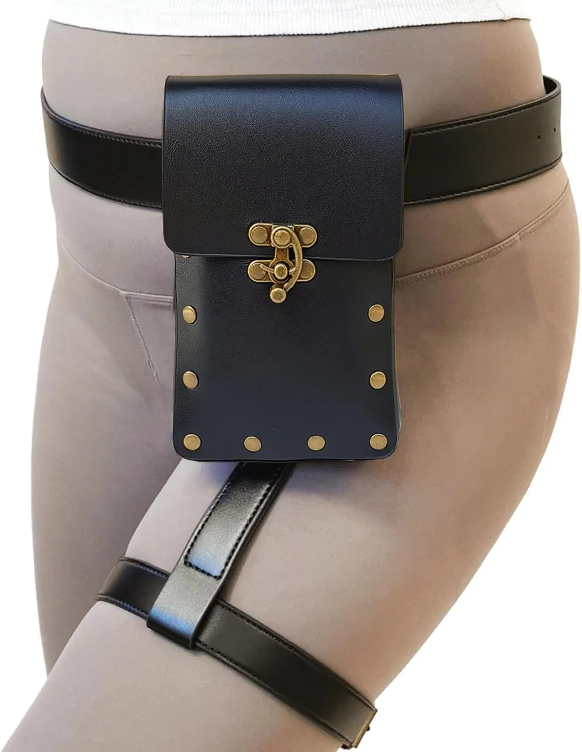 Larswon Renaissance Leg Harness Bag - Synthetic Leather Belt Bag for Women - Black