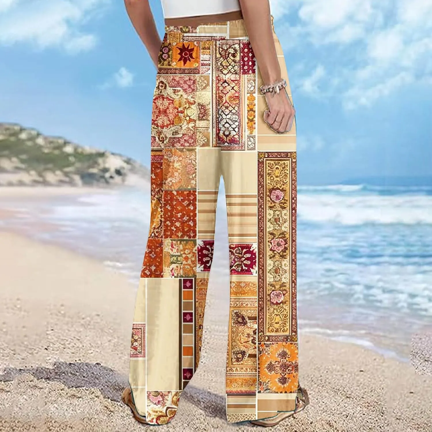 Lastesso Wide Leg Pants Women Casual Flowy Palazzo Pants High Waist Ethnic Style Fashion Falll Clothes Soft Lounge Pants
