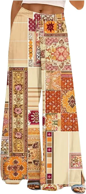 Lastesso Wide Leg Pants Women Casual Flowy Palazzo Pants High Waist Ethnic Style Fashion Falll Clothes Soft Lounge Pants