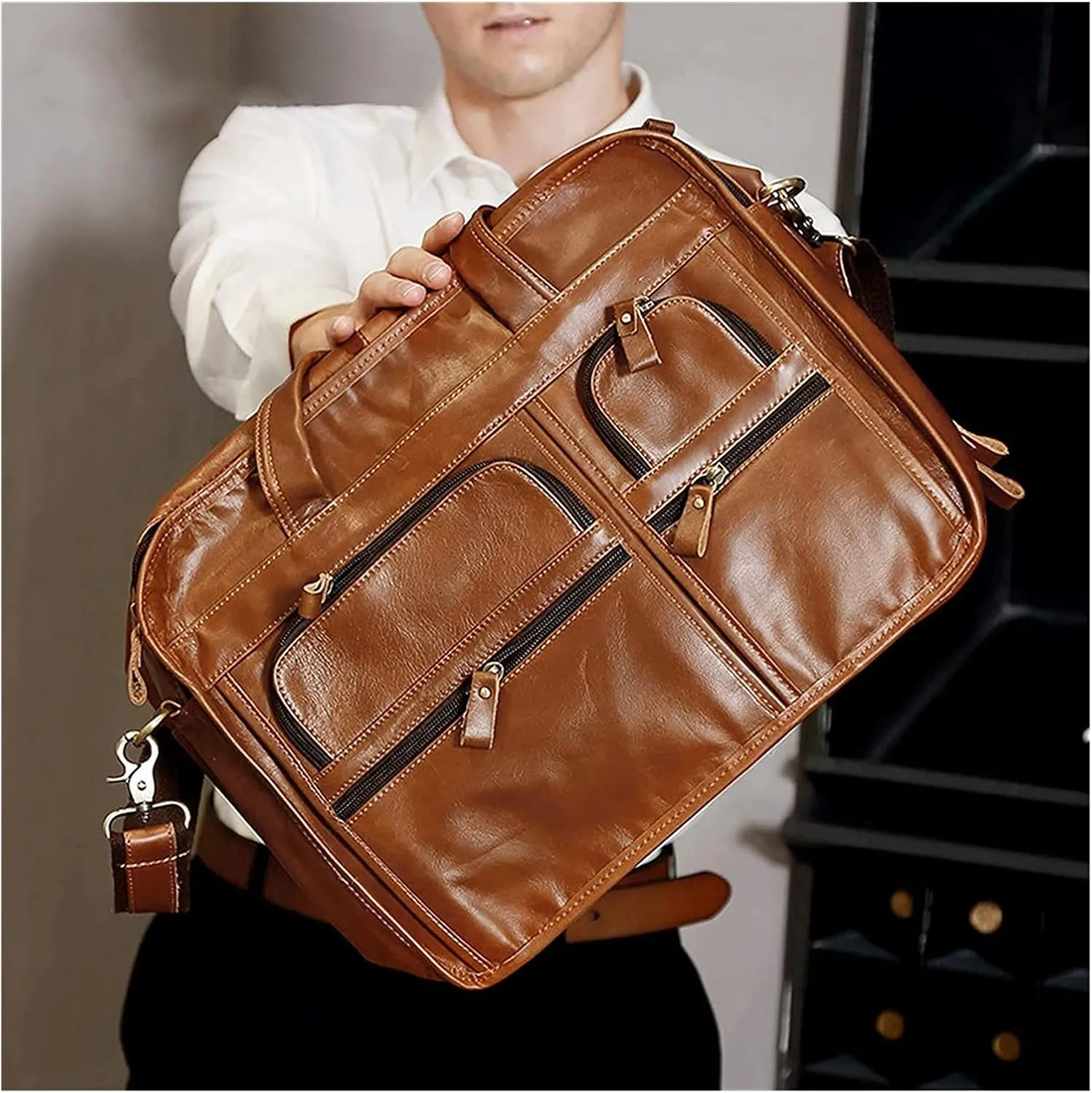 Leather Briefcase for Men 15.6inch Laptop Bag Large Shoulder Messenger Bag Computer Crossbody Handbag