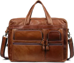 Leather Briefcase for Men 15.6inch Laptop Bag Large Shoulder Messenger Bag Computer Crossbody Handbag