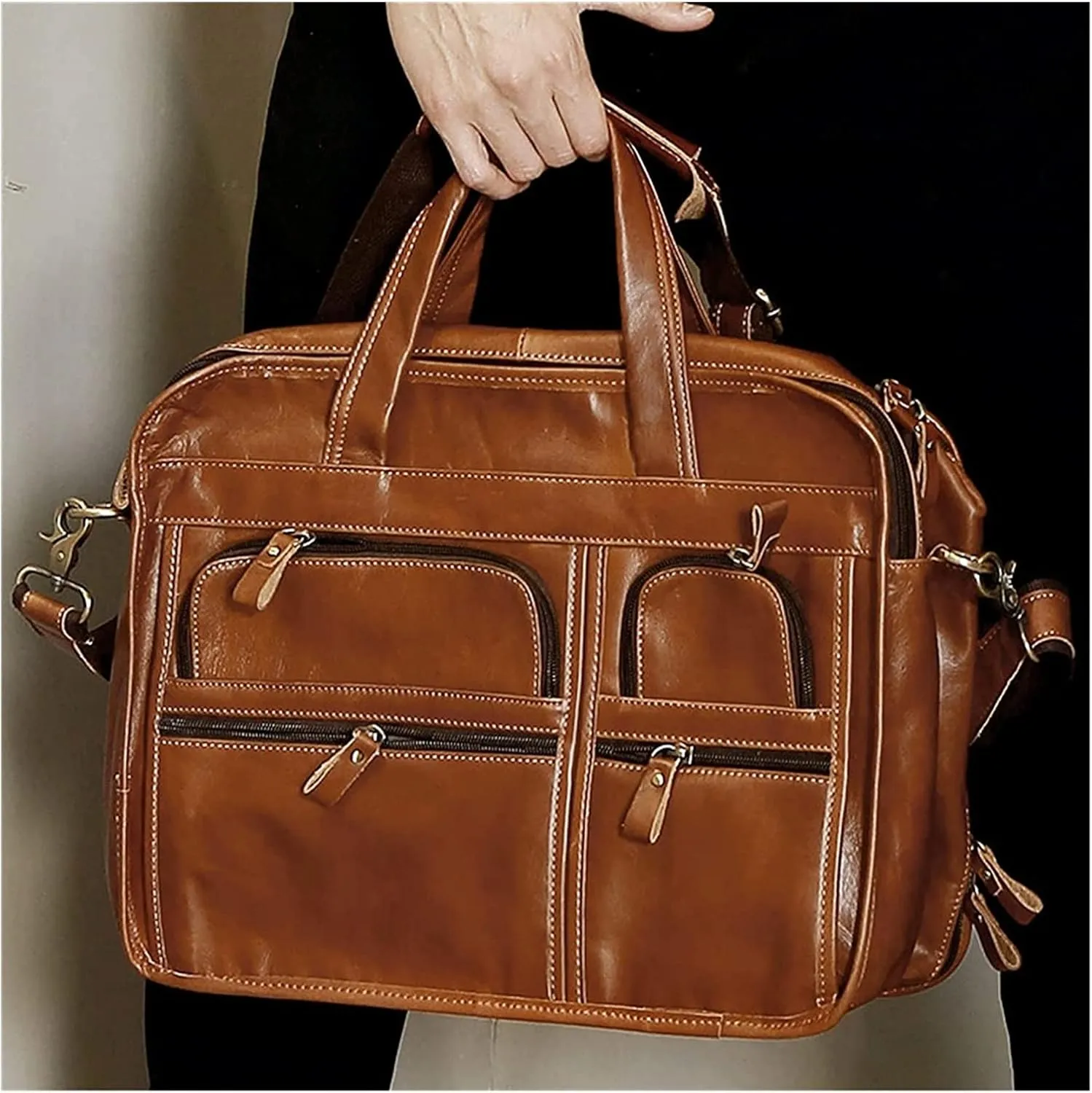 Leather Briefcase for Men 15.6inch Laptop Bag Large Shoulder Messenger Bag Computer Crossbody Handbag