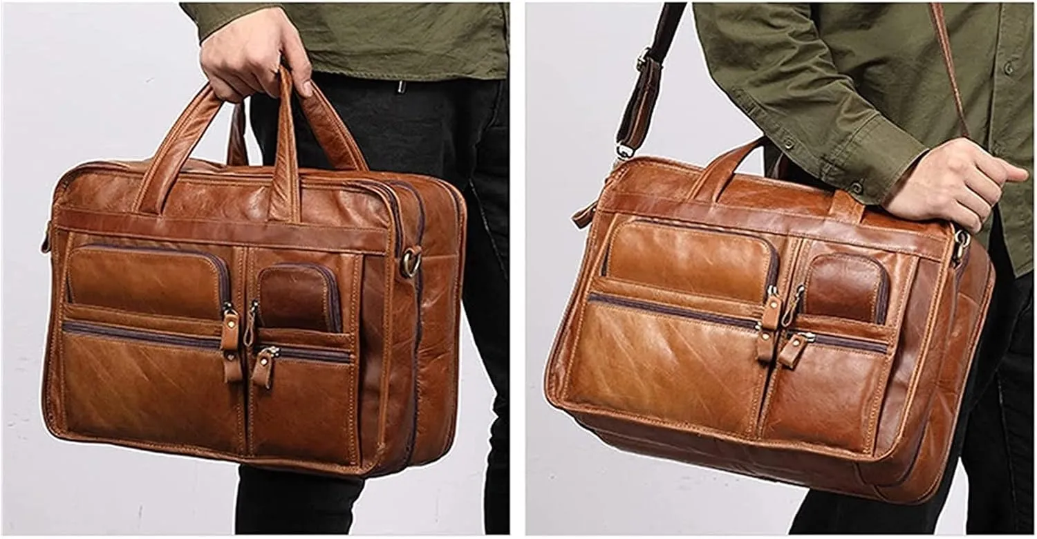 Leather Briefcase for Men 15.6inch Laptop Bag Large Shoulder Messenger Bag Computer Crossbody Handbag