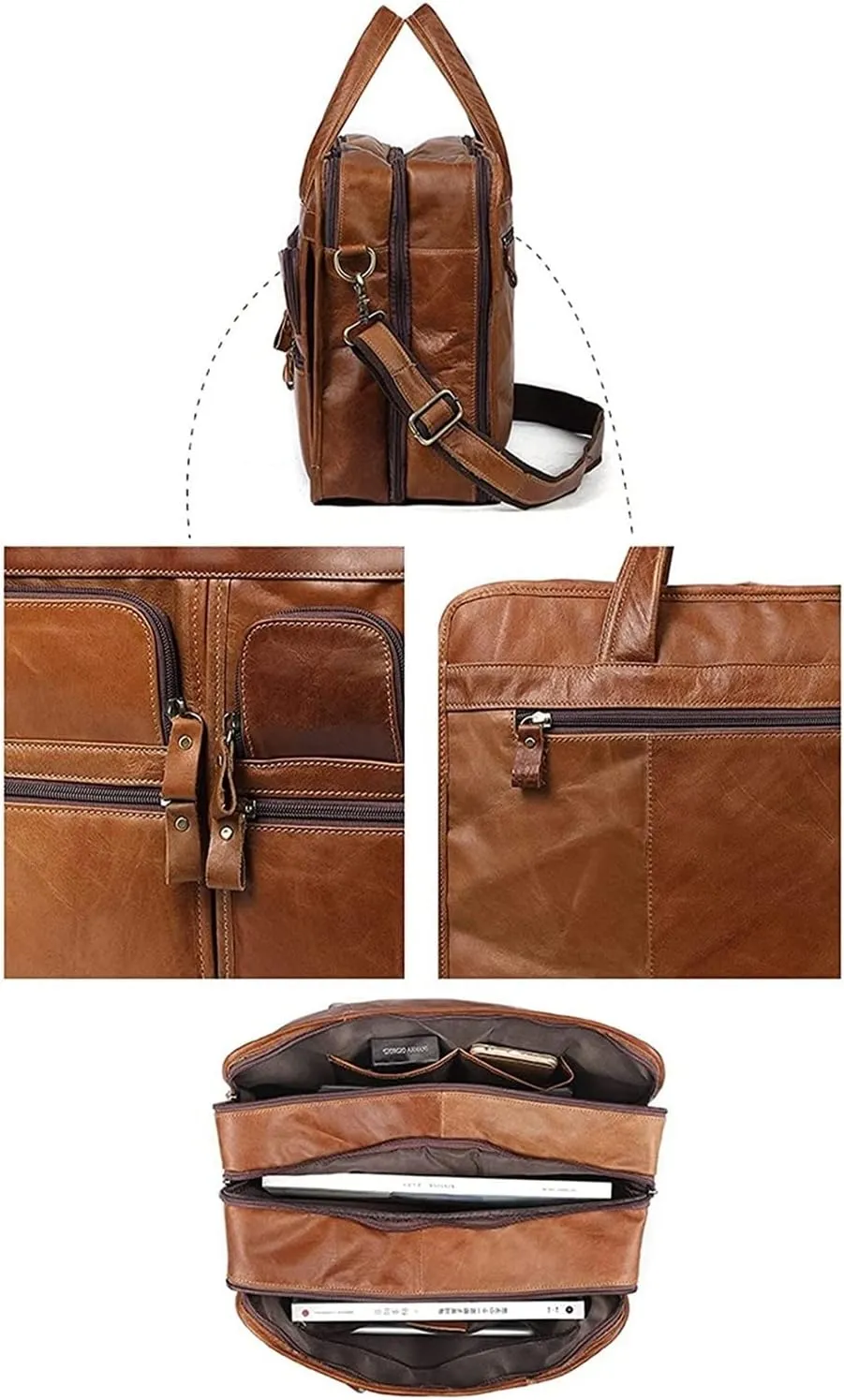 Leather Briefcase for Men 15.6inch Laptop Bag Large Shoulder Messenger Bag Computer Crossbody Handbag