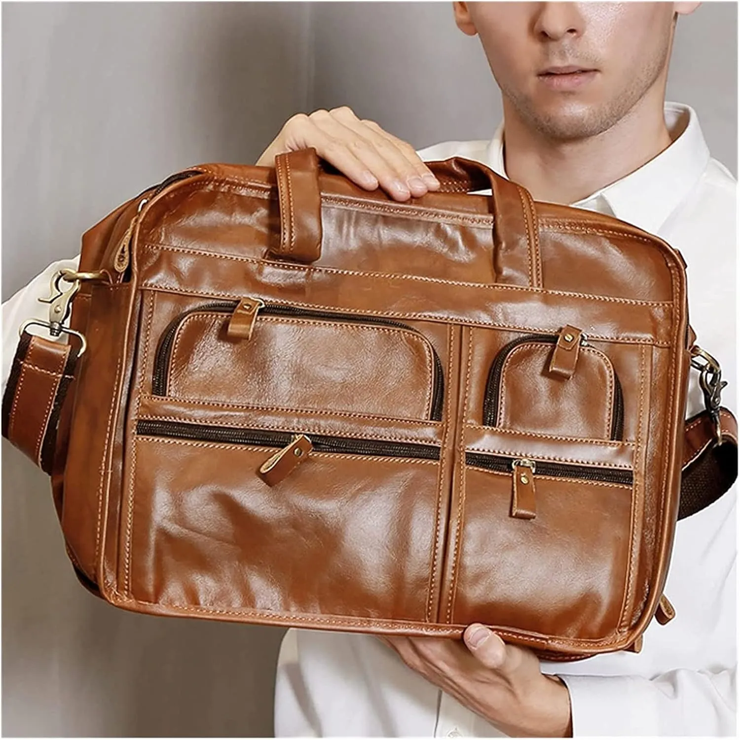 Leather Briefcase for Men 15.6inch Laptop Bag Large Shoulder Messenger Bag Computer Crossbody Handbag