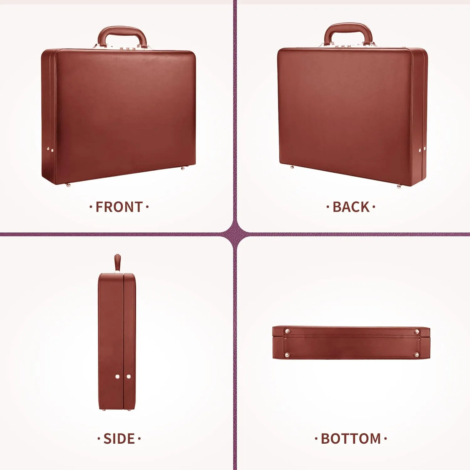 Leather Briefcase for Men Business, Hard Shell Classic Attache Case with Combination Lock, Fits 16 Inch Laptop, Brown