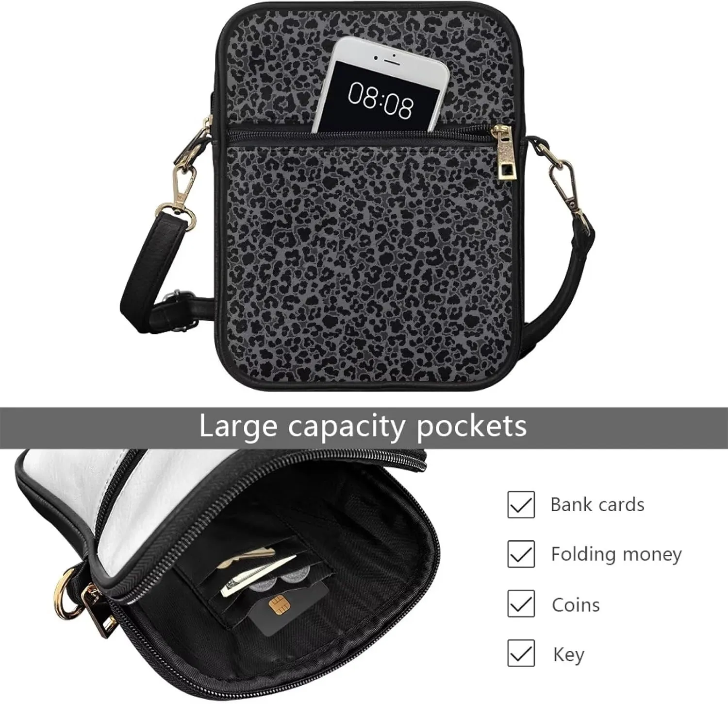 Leather Crossbody Bag for Women Men Small Cell Phone Bag Casual Body Cross Purse with Zipper Closure for Outdoor