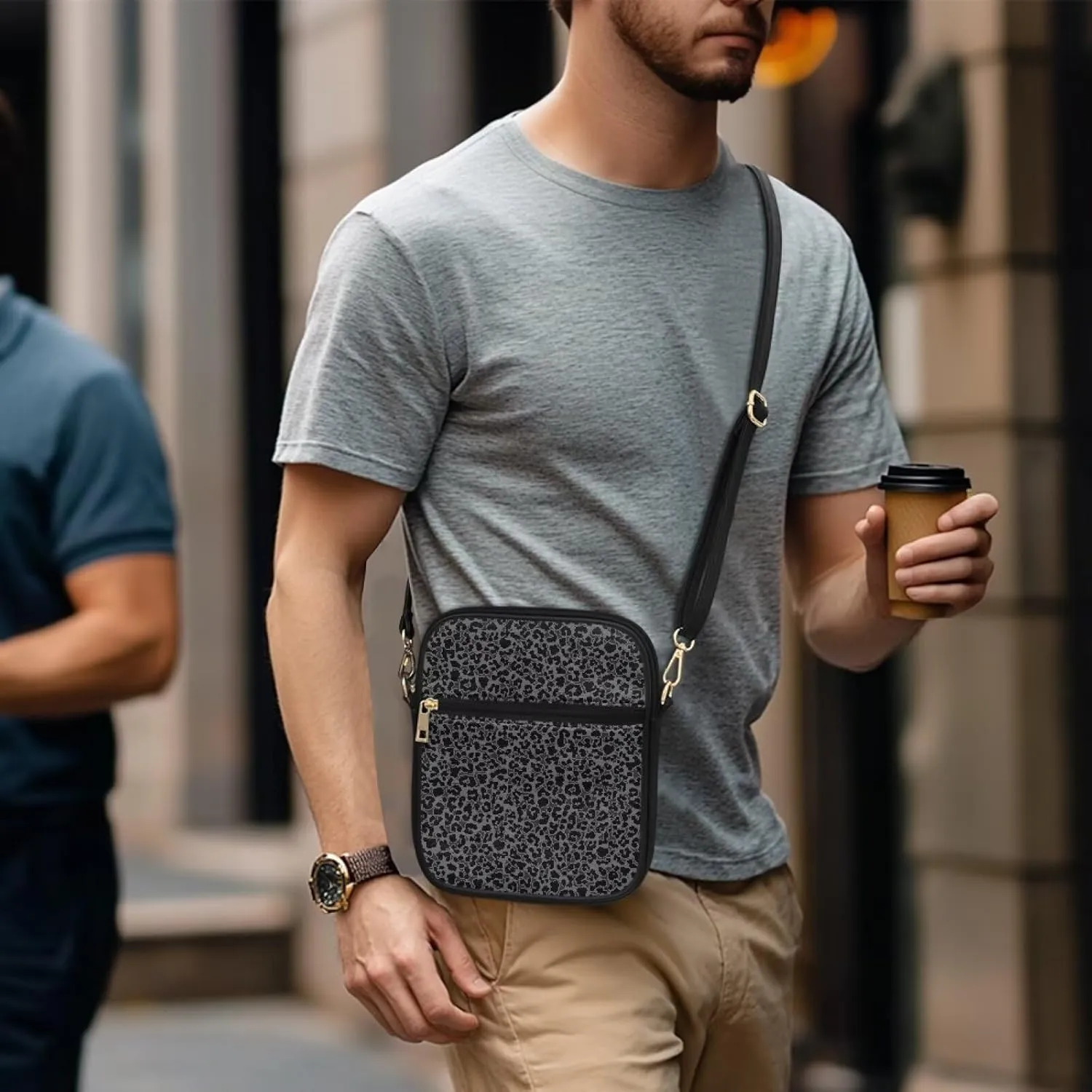 Leather Crossbody Bag for Women Men Small Cell Phone Bag Casual Body Cross Purse with Zipper Closure for Outdoor