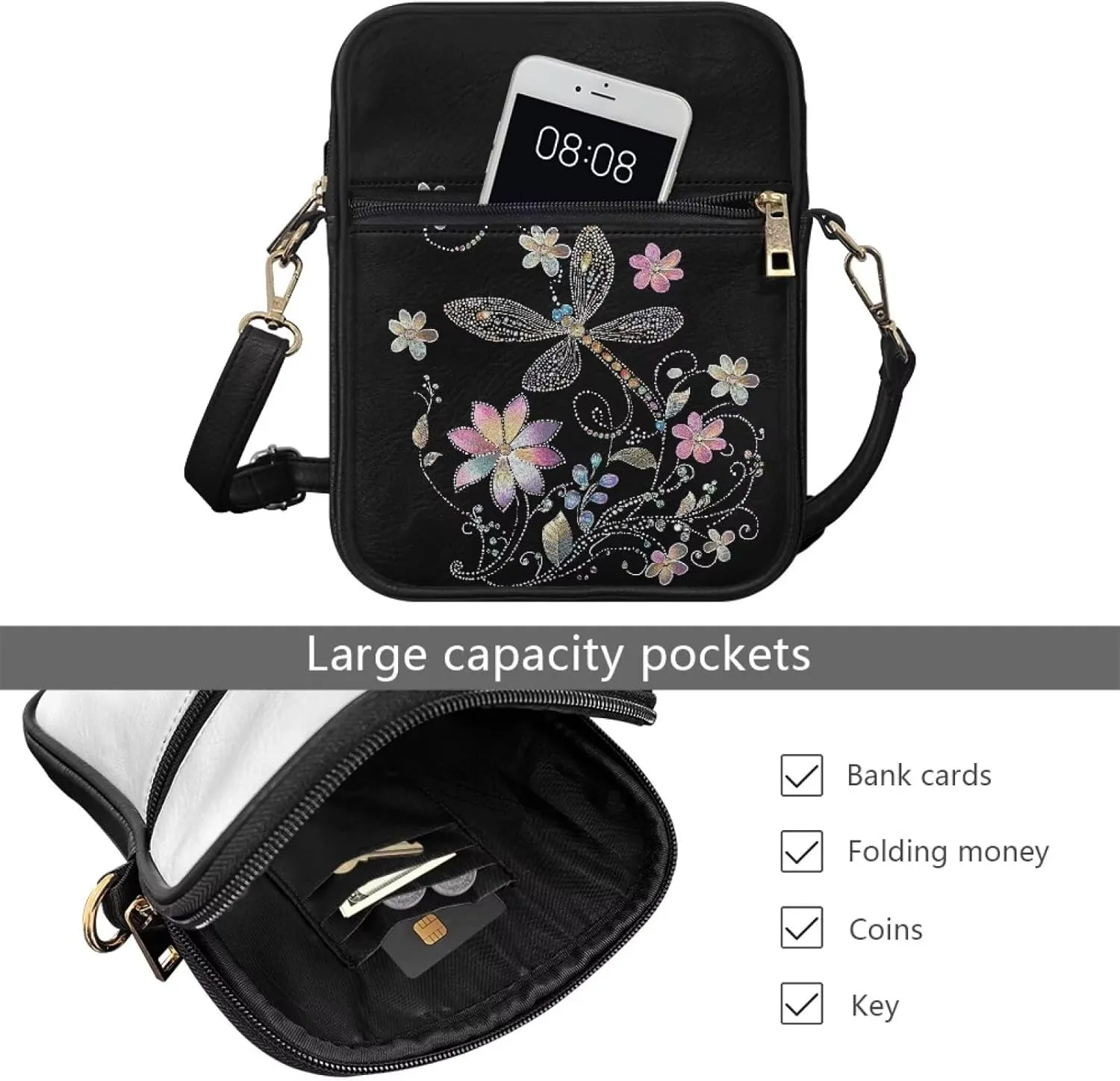 Leather Crossbody Bag for Women Men Small Crossbody Bag Portable Wallet Purse with Zipper for Shopping Working