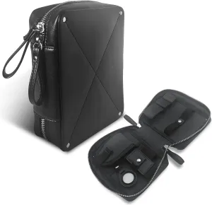 Leather Electronic Organizer Case - Compact Travel Tech Kit for Laptop Accessories， Cords, Chargers, AirTag, Adapter & mouse - Ideal Cord Organizer for Travelers, Black