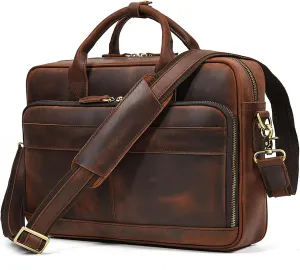 Leather Handbag for Men Vintage Travel Messenger Bag 14 inch laptop Briefcase Shoulder Bags
