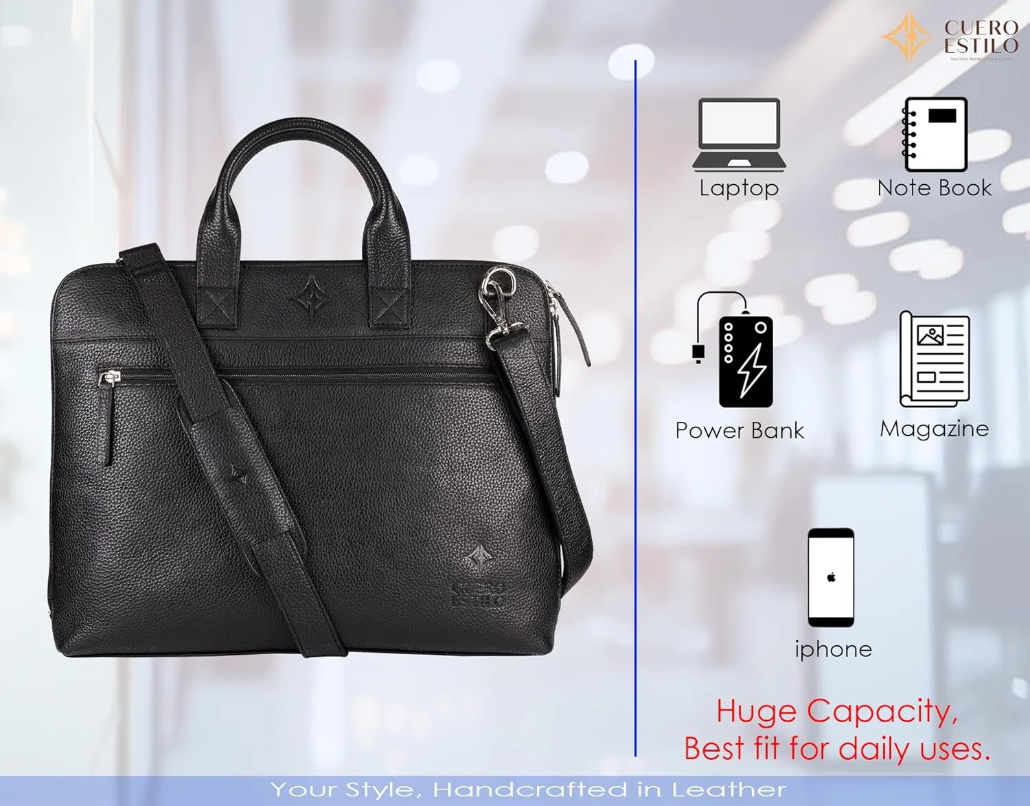 Leather Laptop Bag - Handcrafted Floater Leather, Compact & Stylish for Business, Office & Travel,