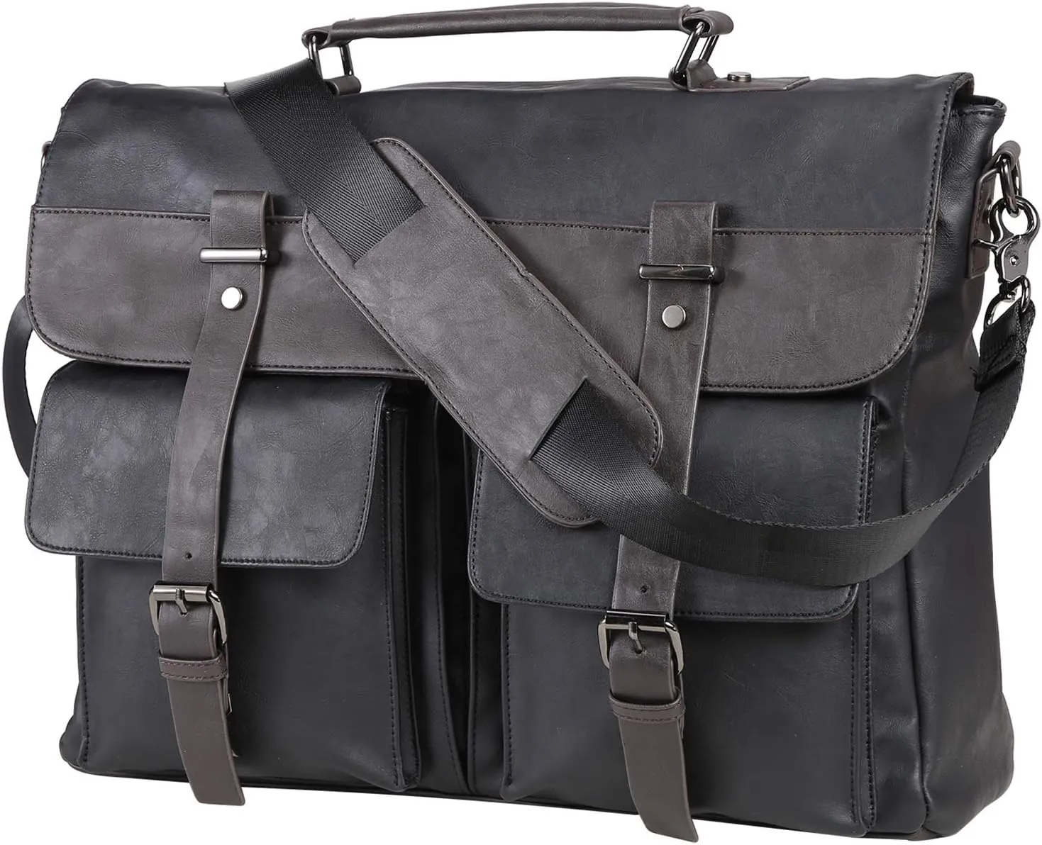 Leather Messenger Bag for Men, 17.3 Inch Vintage PU Leather Laptop Bag Briefcase Satchel, Large Messenger Bag Water Resistant Mens Work Bag (Black)
