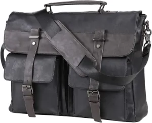 Leather Messenger Bag for Men, 17.3 Inch Vintage PU Leather Laptop Bag Briefcase Satchel, Large Messenger Bag Water Resistant Mens Work Bag (Black)