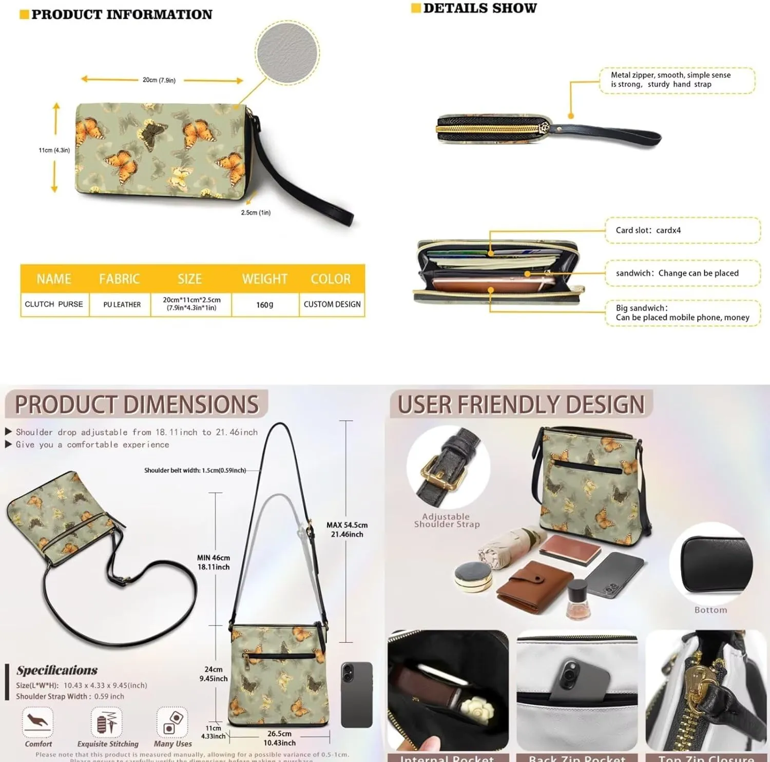 Leather Purses 2Pcs, Fashion Shoulder Bag with Belt Wallet Set of 2 Lightweight & Portable for Independence Day