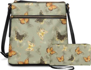 Leather Purses 2Pcs, Fashion Shoulder Bag with Belt Wallet Set of 2 Lightweight & Portable for Independence Day