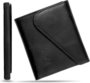 Leather RFID Wallet for Men, Slim Leather Mens Wallet, Handcraft Men's Wallets, Card Cases & Money Organizers, Magnetic Closure Sleek RFID Blocking Thin Mens Wallets with 9-12 Card Slots & Gift Box
