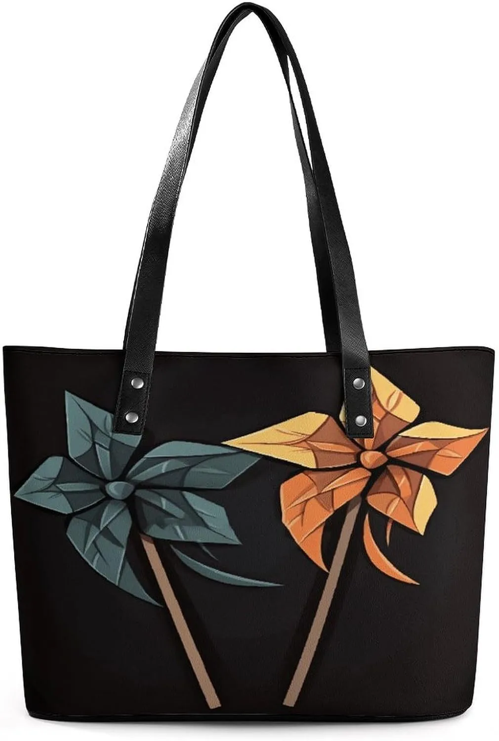 Leather Tote Bag Elegance Origami Windmill Printing Leather Handbag Durable Shopping Bag For Work Travel Casual Use
