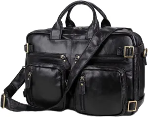 Leathers suitcase Bag, Messenger Crossbody Bag for Men and Women, large capacity, Waterproof Travel Versatile Work Bag, for Office Business College, 15.5in