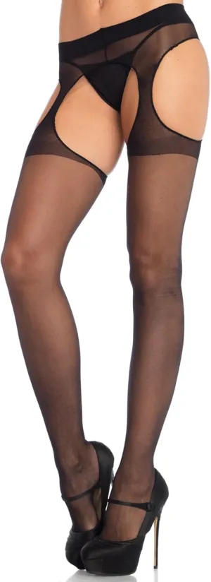 Leg Avenue Womens High Waist Sheer Suspender Pantyhose Stockings