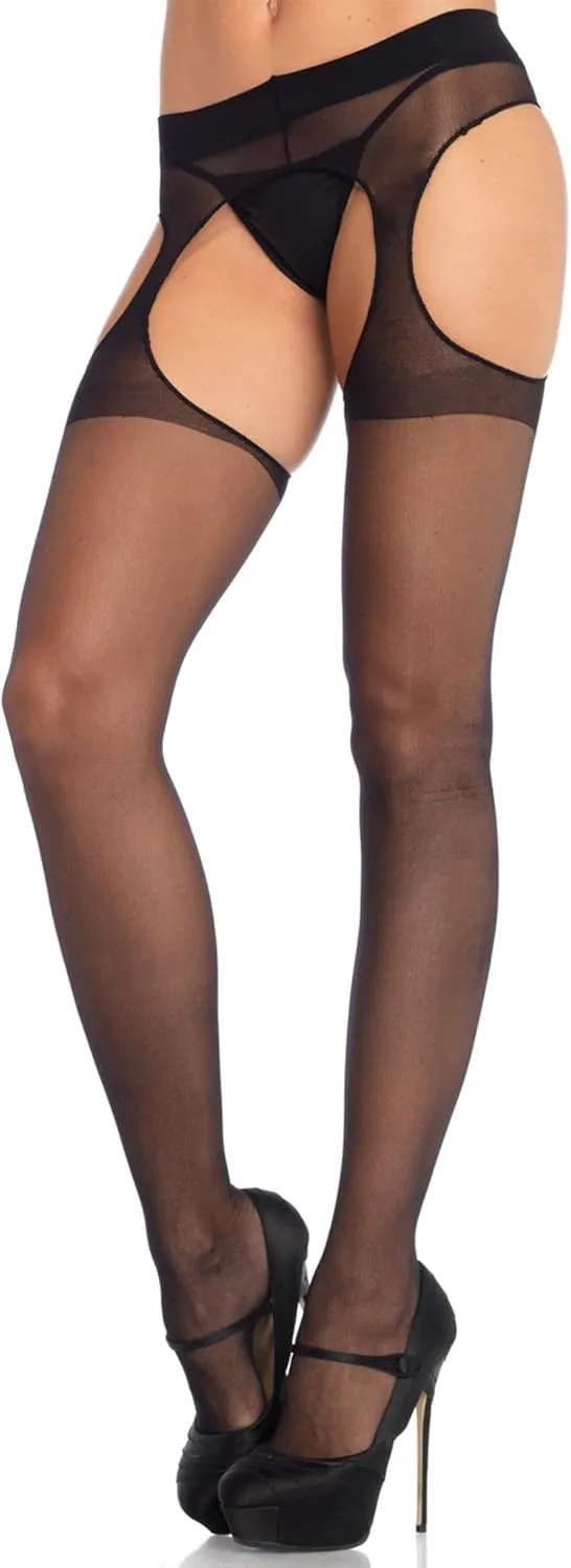 Leg Avenue Womens High Waist Sheer Suspender Pantyhose Stockings