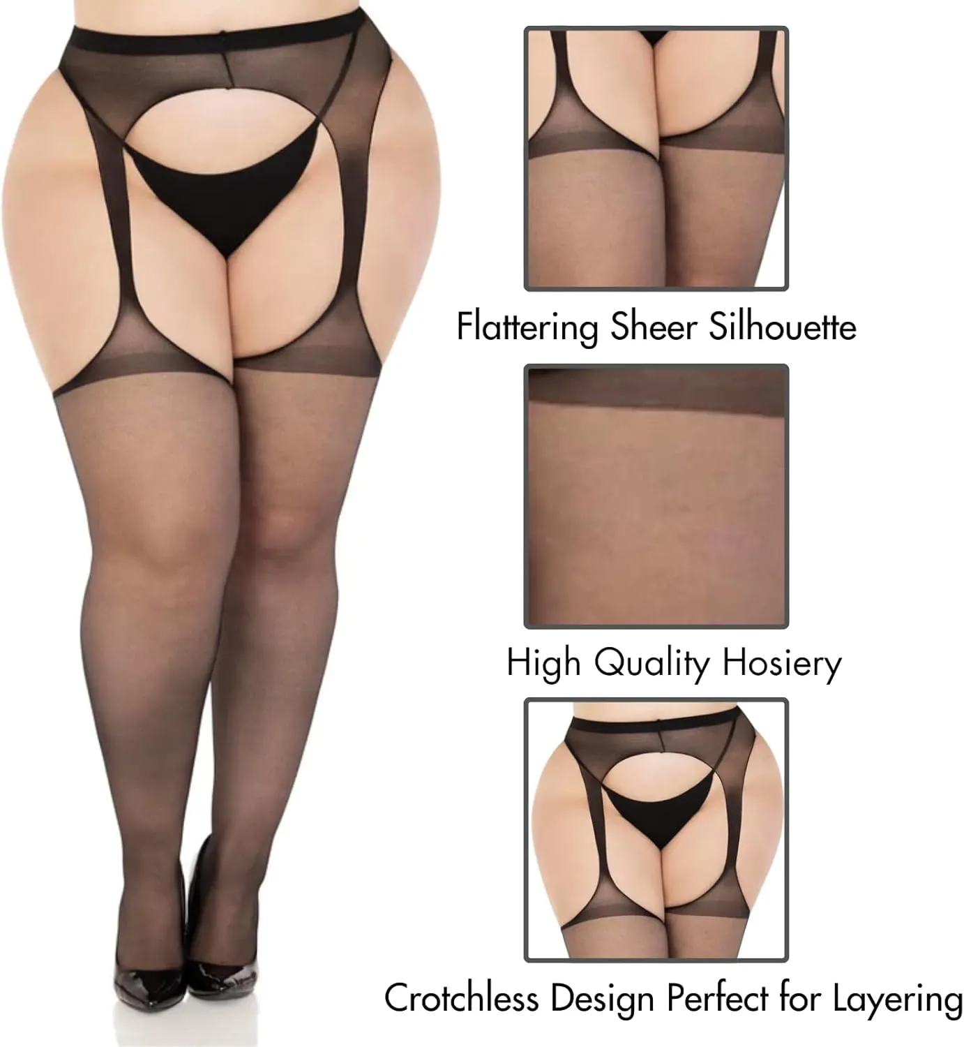 Leg Avenue Womens High Waist Sheer Suspender Pantyhose Stockings