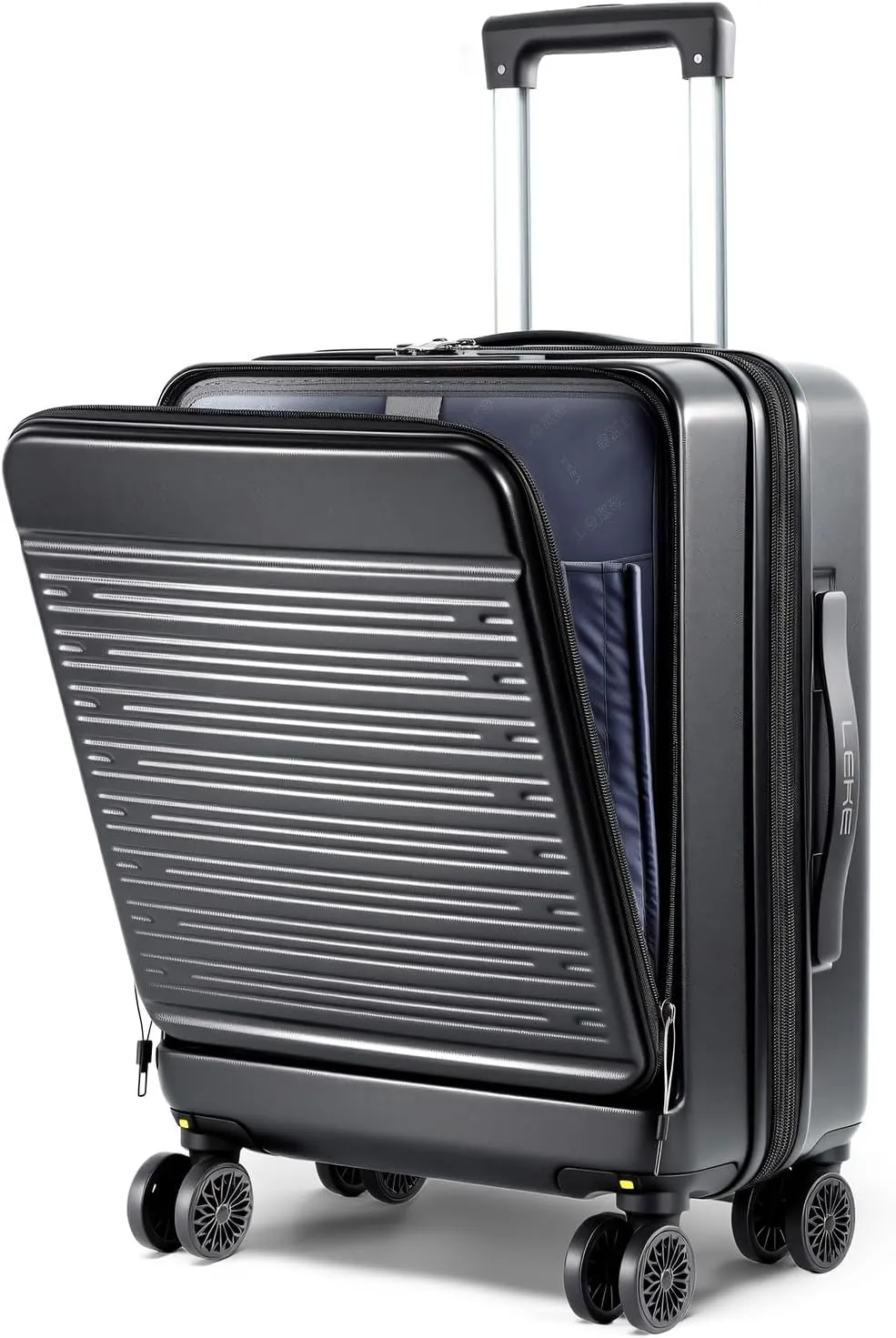 Lekesky 21 Inch Carry On Luggage Airline Approved, Hard Shell Suitcase with Laptop Compartment, Lightweight Rolling Luggages with Detachable Spinner Wheels & TSA Lock for Men Women, Black