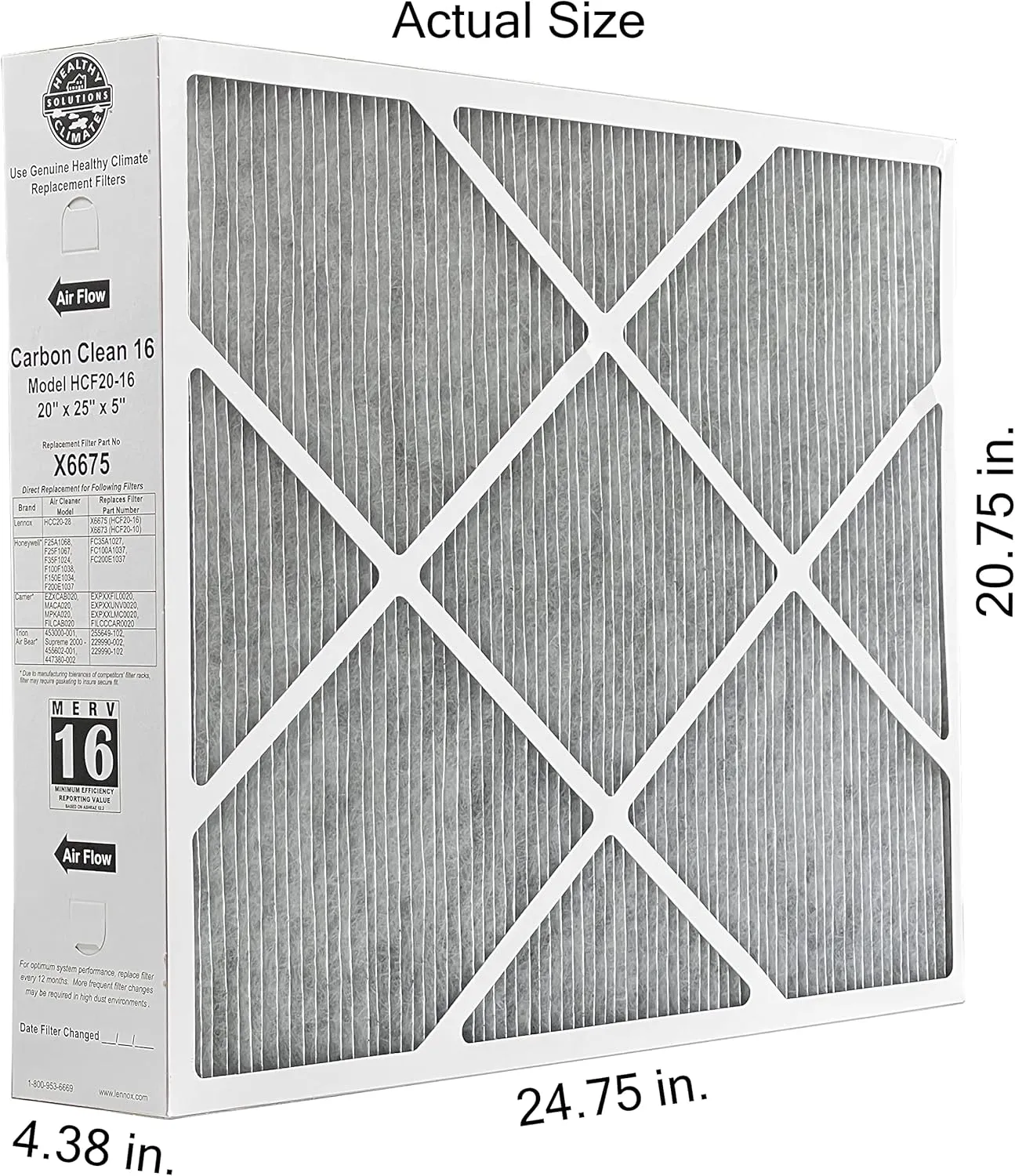 Lennox Healthy Climate Lennox X6675 20x25x5 Healthy Climate Carbon-Clean MERV 16 Filter Bundle with Same Day Supply Filter Change Reminder Magnet (2-Pack) 2 Count (Pack of 1)