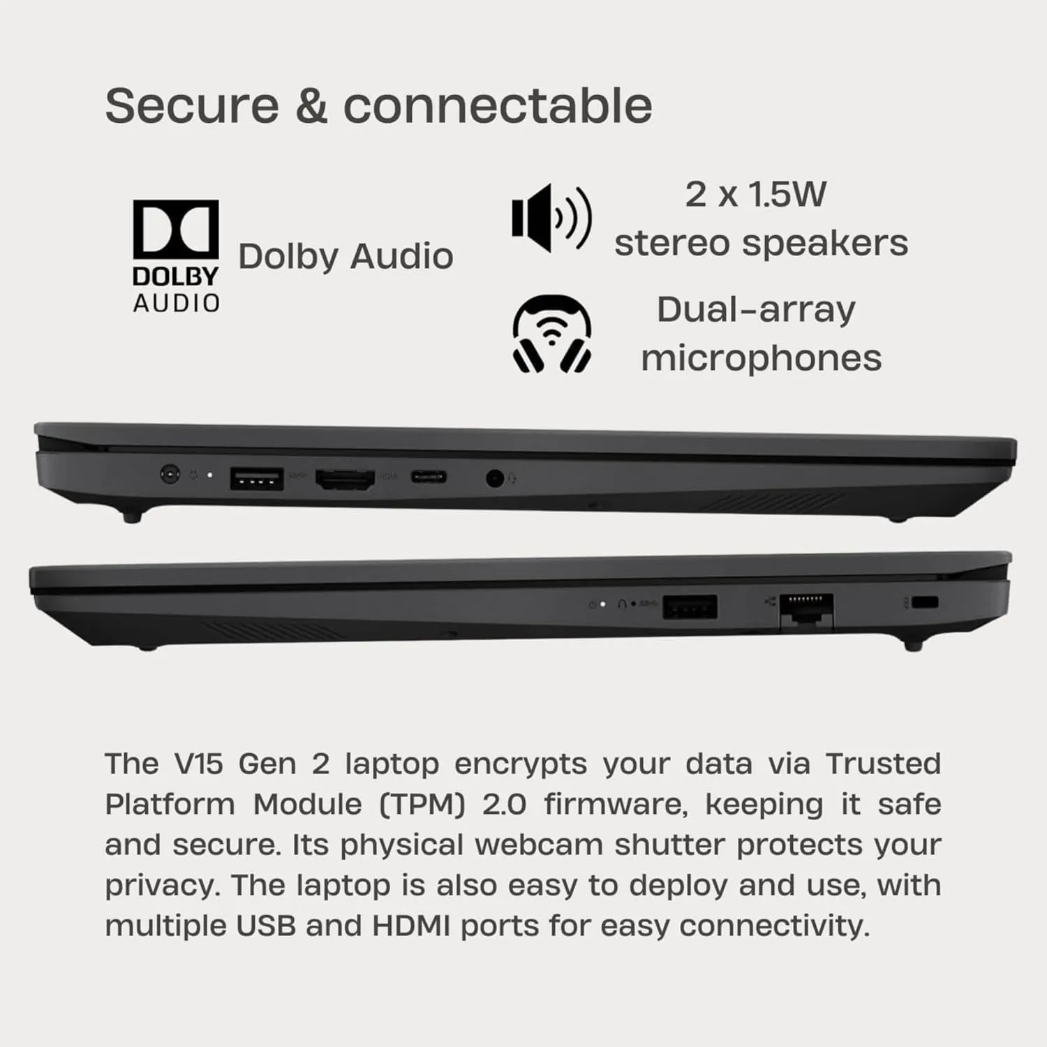 Lenovo V15 Series Laptop, 16GB RAM, 256GB SSD Storage, 15.6″ FHD Display with Low-Blue Light, Intel 4-Cores Upto 3.3Ghz Processor, HDMI, Ethernet Port, WiFi & Bluetooth, Windows 11 Pro