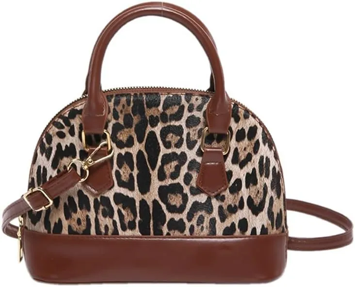 Leopard Print Small Crossbody Handbag and Purse Cheetah Print Satchel Shell Bag Women Vintage Small Clutch Tote Bag