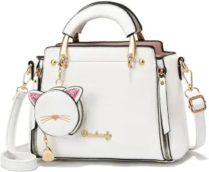Letter Decor Hand Satchel Bag, Stylish Shoulder Zipper Bag With Mini Coin Purse, Crossbody Bag For Work