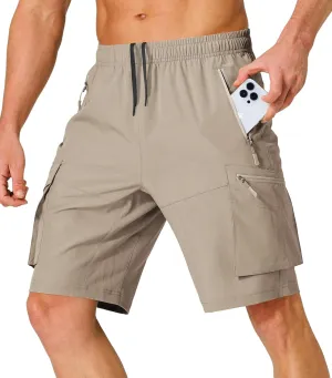 Lexiart Men's Hiking Cargo Shorts Drawstring Stretch Lightweight Quick Dry Shorts with Zipper Pockets