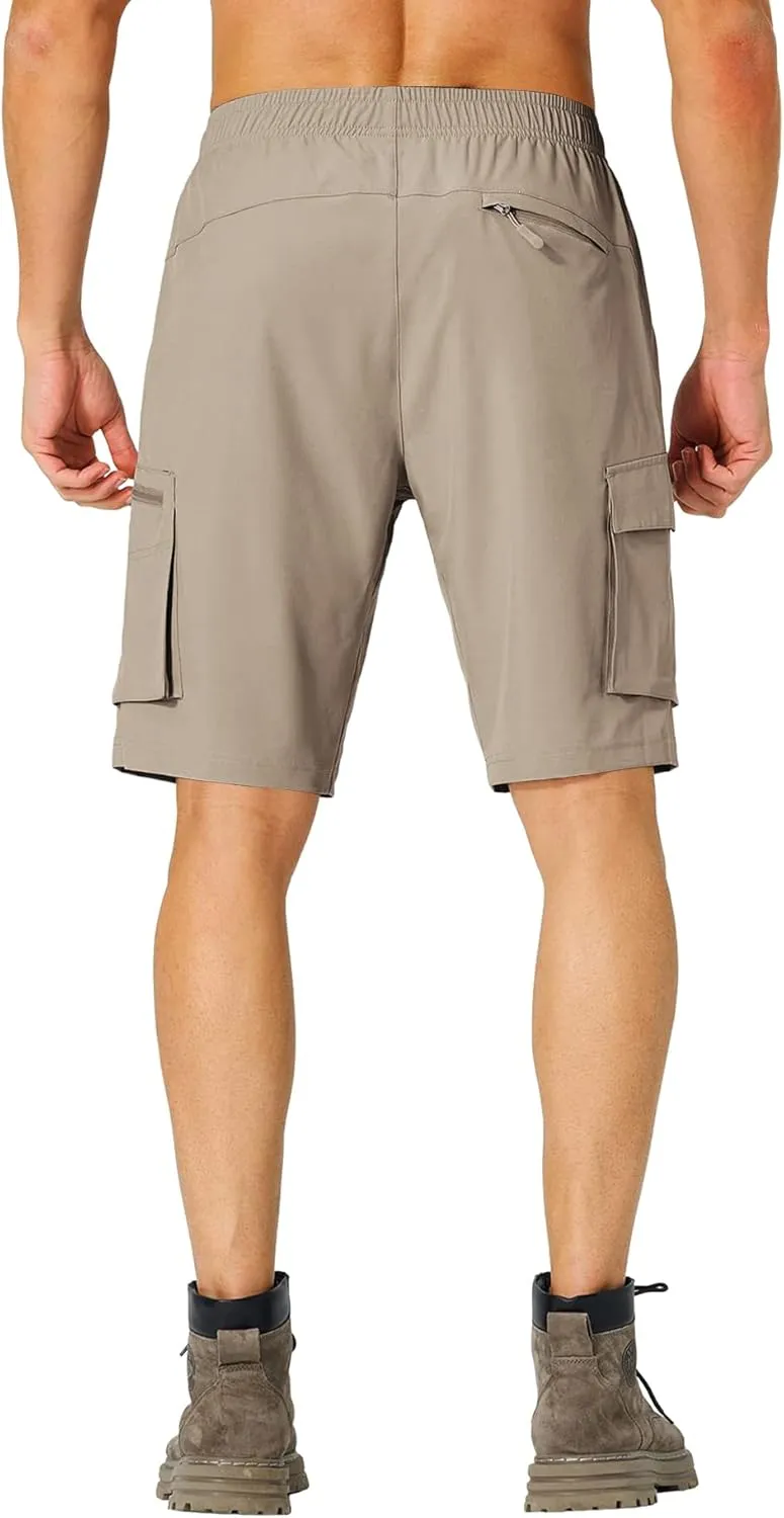 Lexiart Men's Hiking Cargo Shorts Drawstring Stretch Lightweight Quick Dry Shorts with Zipper Pockets