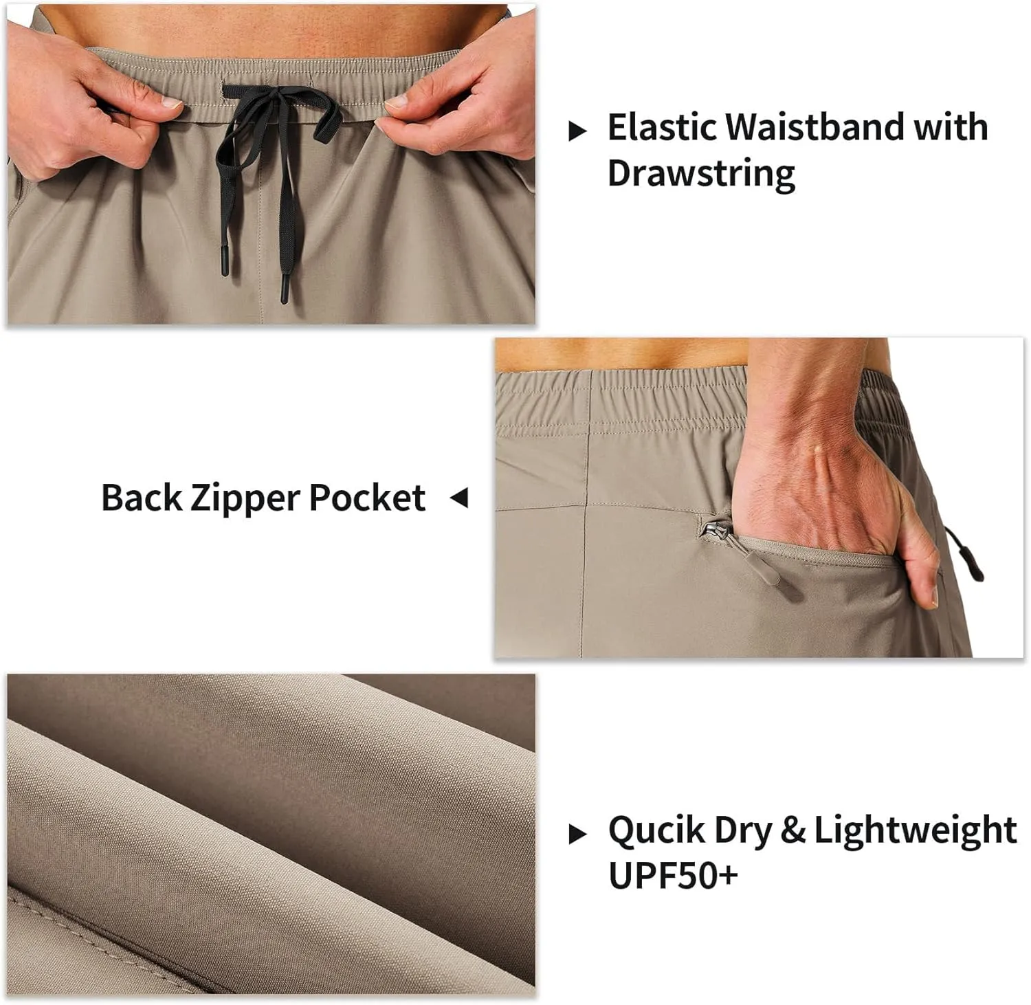 Lexiart Men's Hiking Cargo Shorts Drawstring Stretch Lightweight Quick Dry Shorts with Zipper Pockets