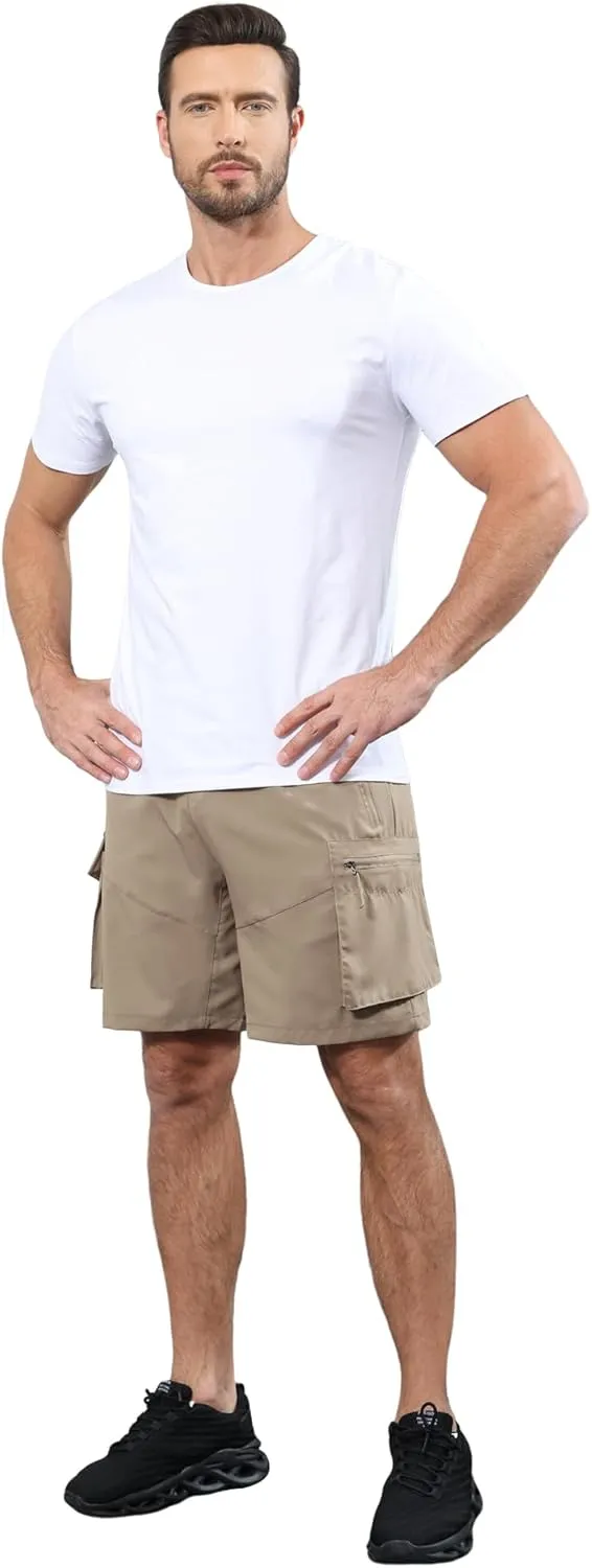 Lexiart Men's Hiking Cargo Shorts Drawstring Stretch Lightweight Quick Dry Shorts with Zipper Pockets