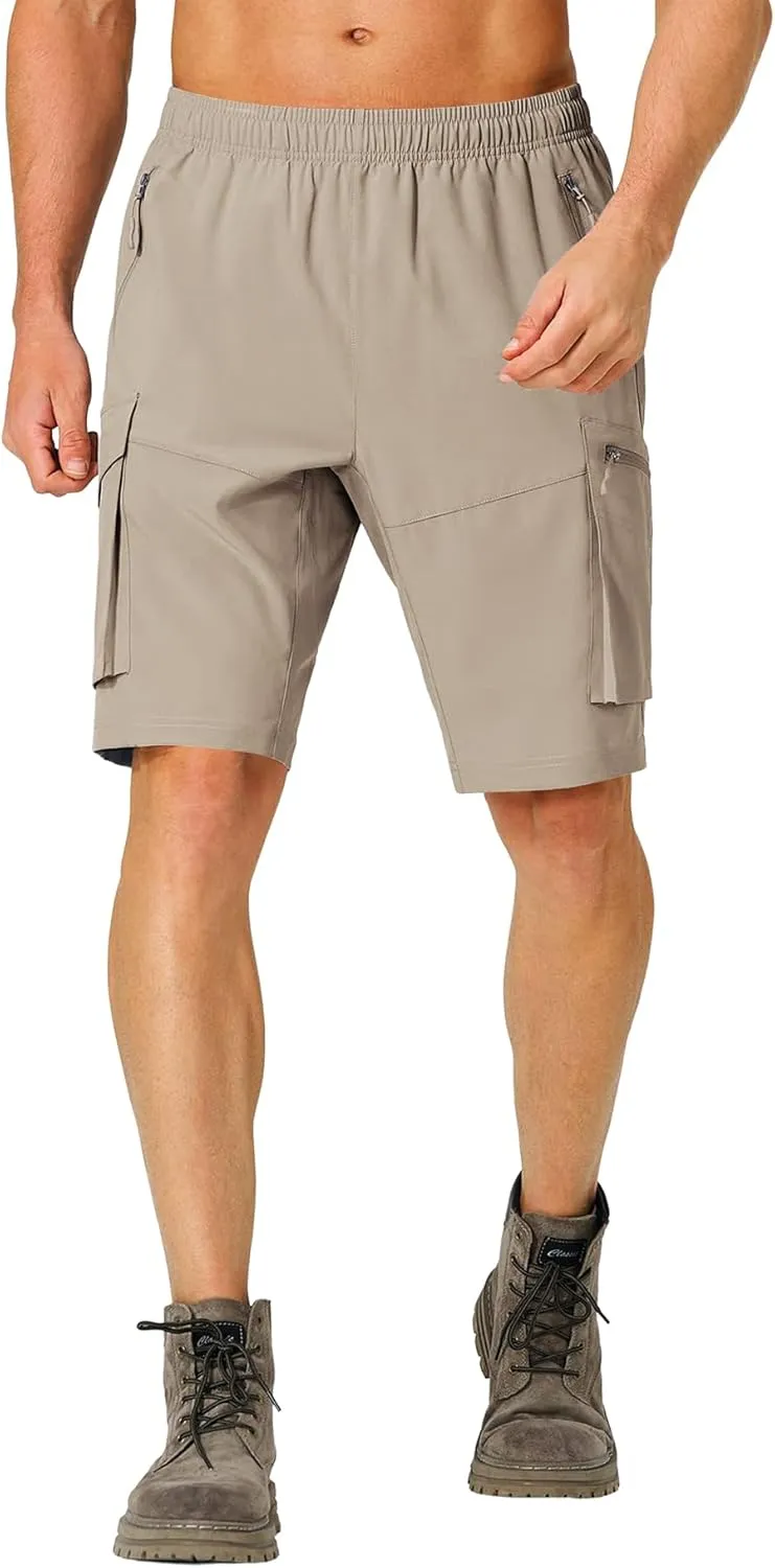 Lexiart Men's Hiking Cargo Shorts Drawstring Stretch Lightweight Quick Dry Shorts with Zipper Pockets