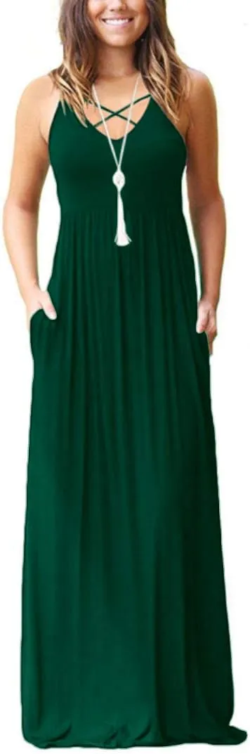 LILBETTER Women's Sleeveless Racerback Loose Plain Maxi Dresses Casual Long Dresses with Pockets