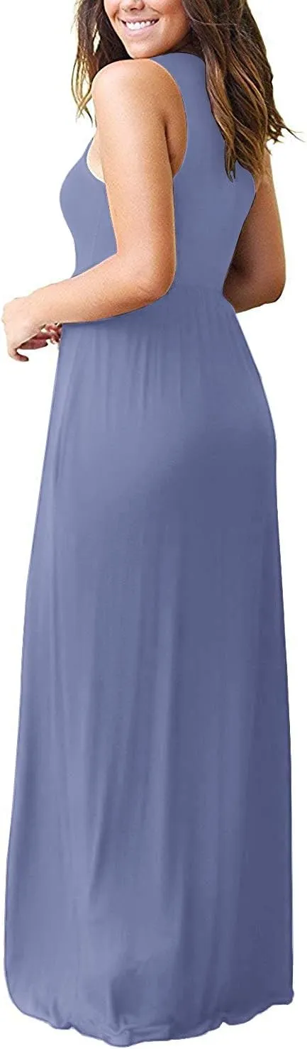 LILBETTER Women's Sleeveless Racerback Loose Plain Maxi Dresses Casual Long Dresses with Pockets