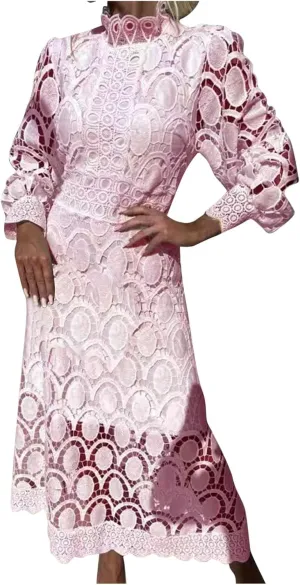 Long Dresses for Women Formal Party Long Sleeve Plain Lace Dress Causal Dressy Empire Waist Fall Dress Trendy Clothes