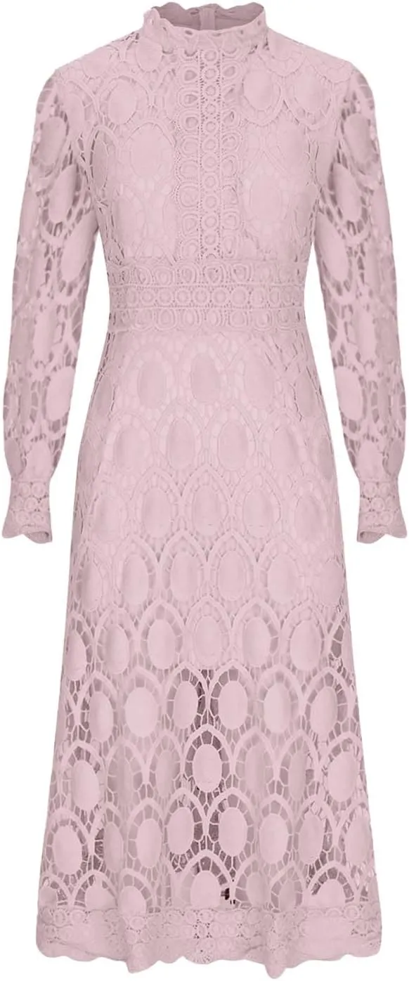 Long Dresses for Women Formal Party Long Sleeve Plain Lace Dress Causal Dressy Empire Waist Fall Dress Trendy Clothes