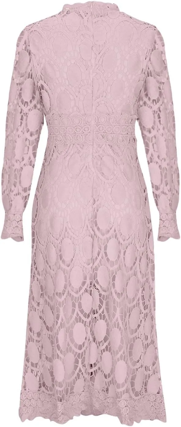 Long Dresses for Women Formal Party Long Sleeve Plain Lace Dress Causal Dressy Empire Waist Fall Dress Trendy Clothes