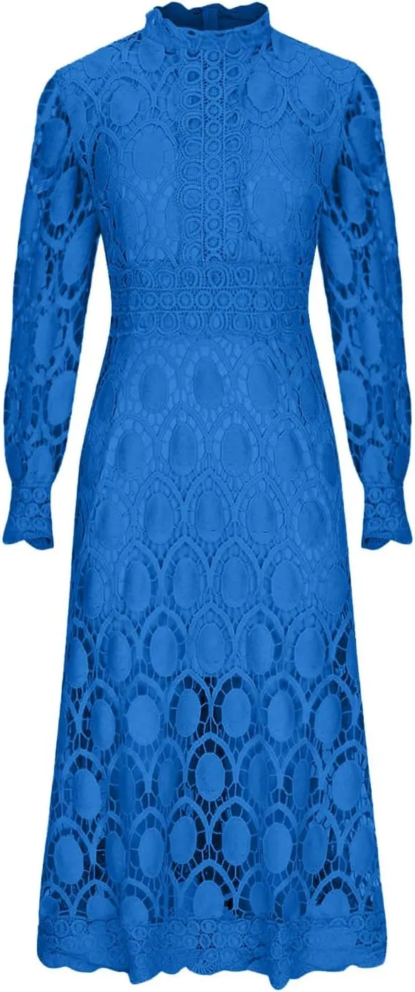 Long Dresses for Women Formal Party Long Sleeve Plain Lace Dress Causal Dressy Empire Waist Fall Dress Trendy Clothes