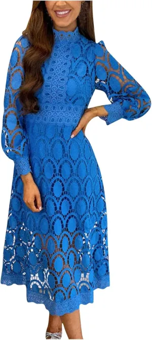 Long Dresses for Women Formal Party Long Sleeve Plain Lace Dress Causal Dressy Empire Waist Fall Dress Trendy Clothes
