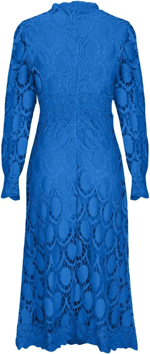 Long Dresses for Women Formal Party Long Sleeve Plain Lace Dress Causal Dressy Empire Waist Fall Dress Trendy Clothes