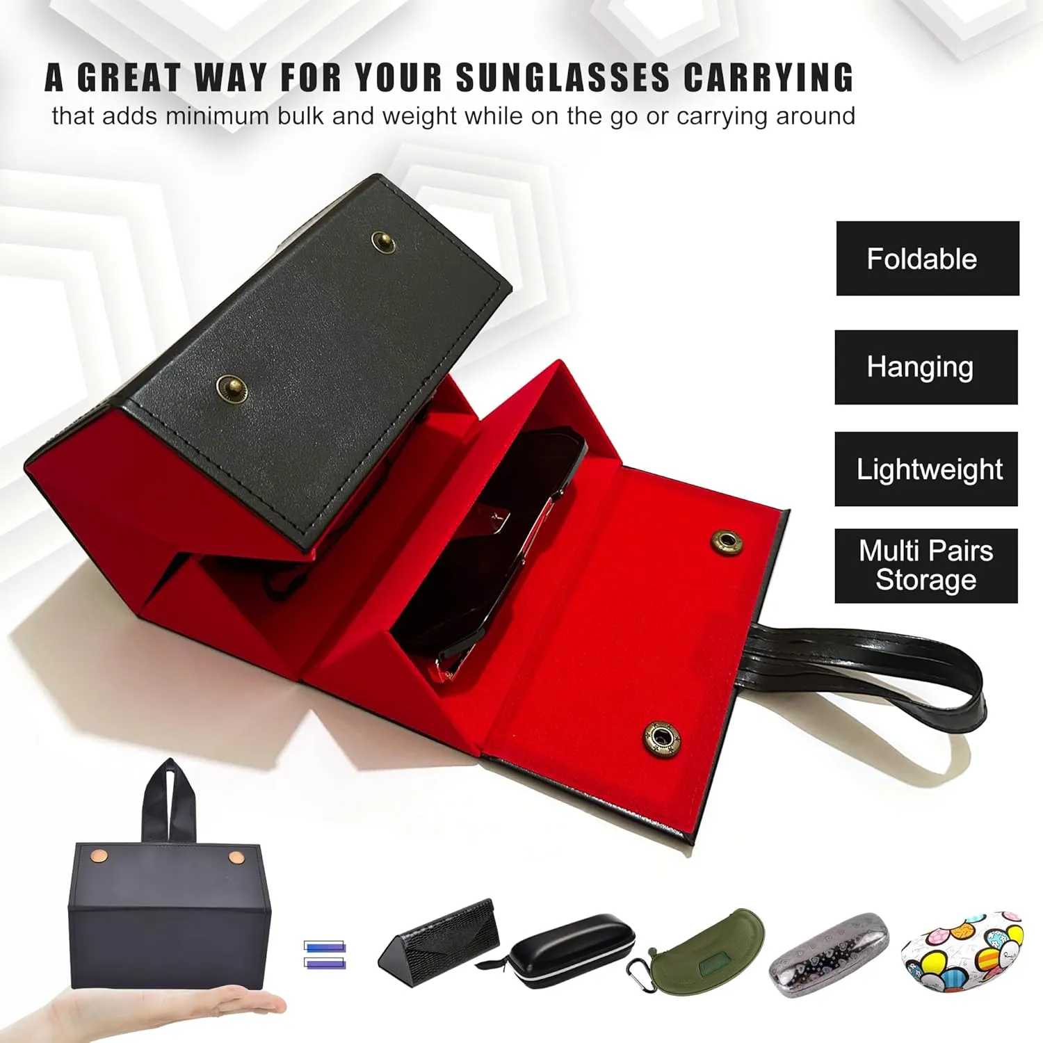 Longjet Sunglasses Organizer 5 Slots Travel Glasses Case Multiple Pairs Eyeglasses Storage Box Hanging Eyewear Holder