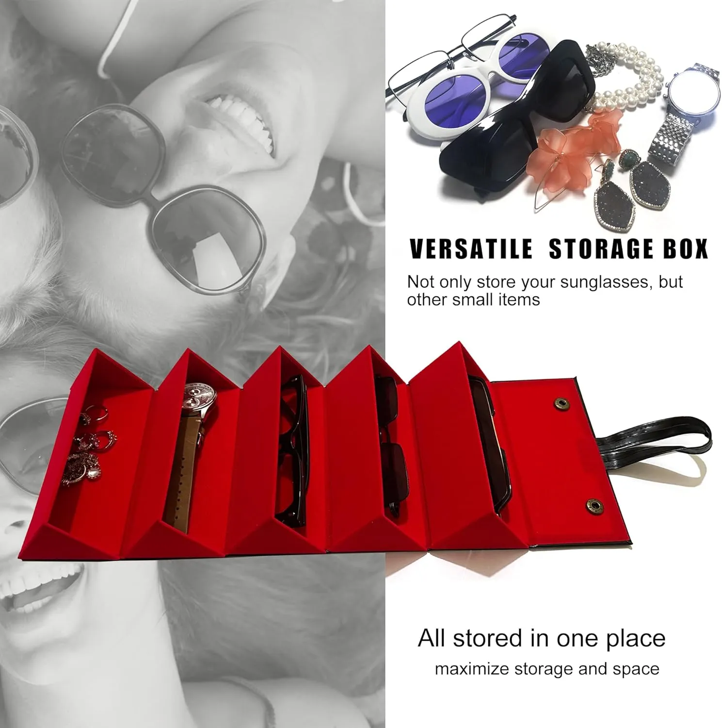 Longjet Sunglasses Organizer 5 Slots Travel Glasses Case Multiple Pairs Eyeglasses Storage Box Hanging Eyewear Holder